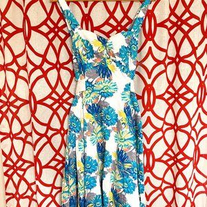 Floral Fit and Flare Swing Dress with a Full Skirt and Tie